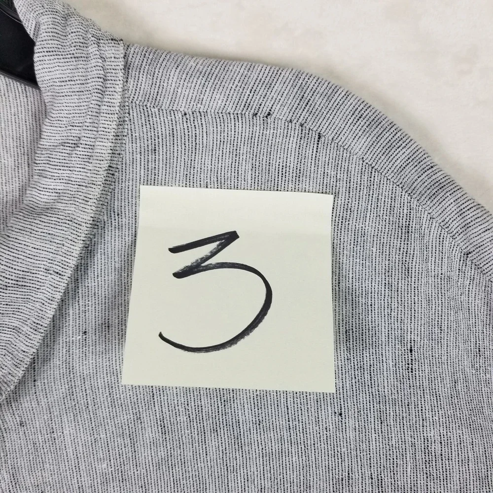 Eileen Fisher Jacket Women Small Gray Organic Linen Button Front Striped Pockets